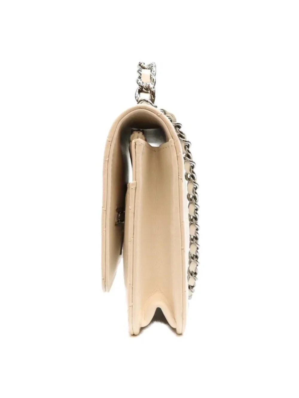 Chanel White Lambskin Silver Chain Top Handle Wallet Shoulder Bag